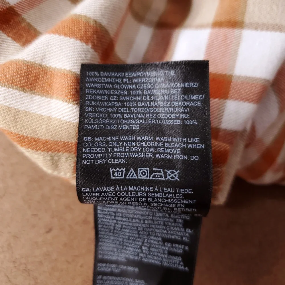 North Face Junction Woven Flannel Shirt Men M Tan Orange Cotton Travel Outdoor